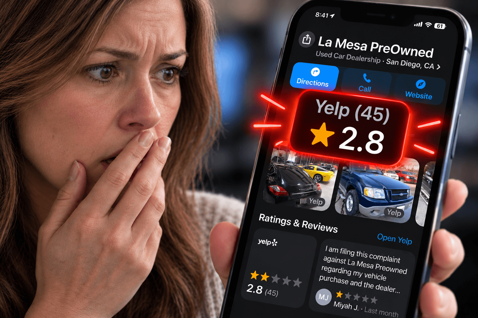 Business owner reacting to a low Yelp rating showing on Apple Maps